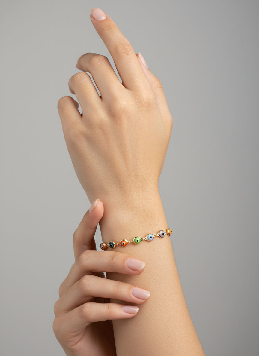 10K Gold Multicolor Evil Eye Bracelet