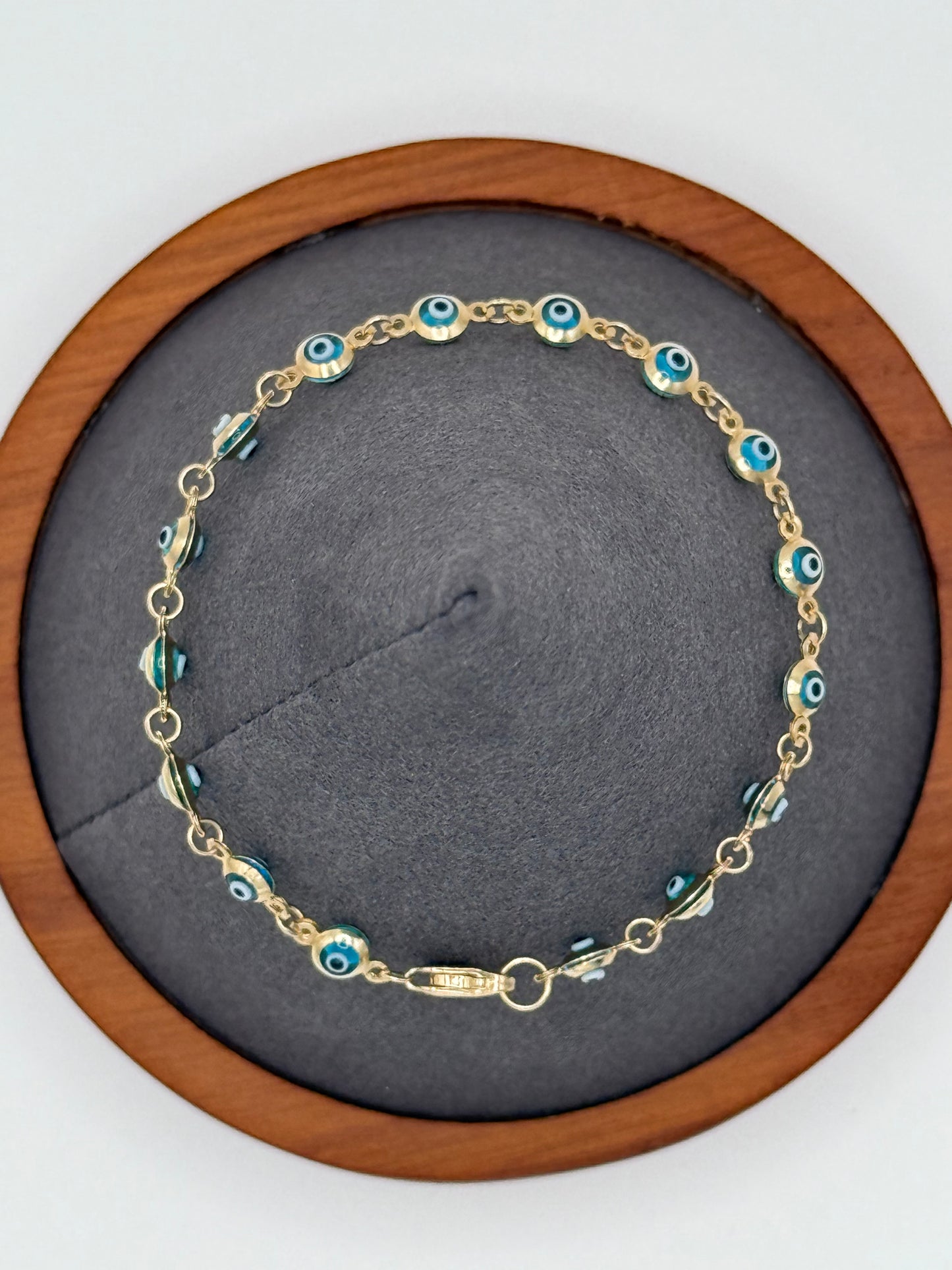 10K Gold Aqua Blue Evil Eye Bracelet