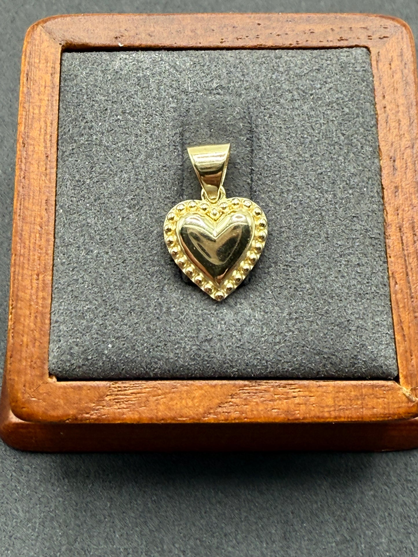 10K Gold Heart Pendant with Beaded Border