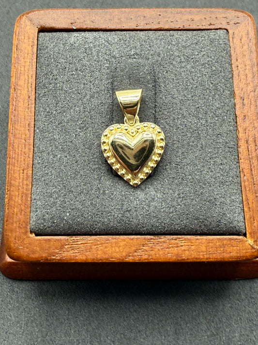 10K Gold Heart Pendant with Beaded Border
