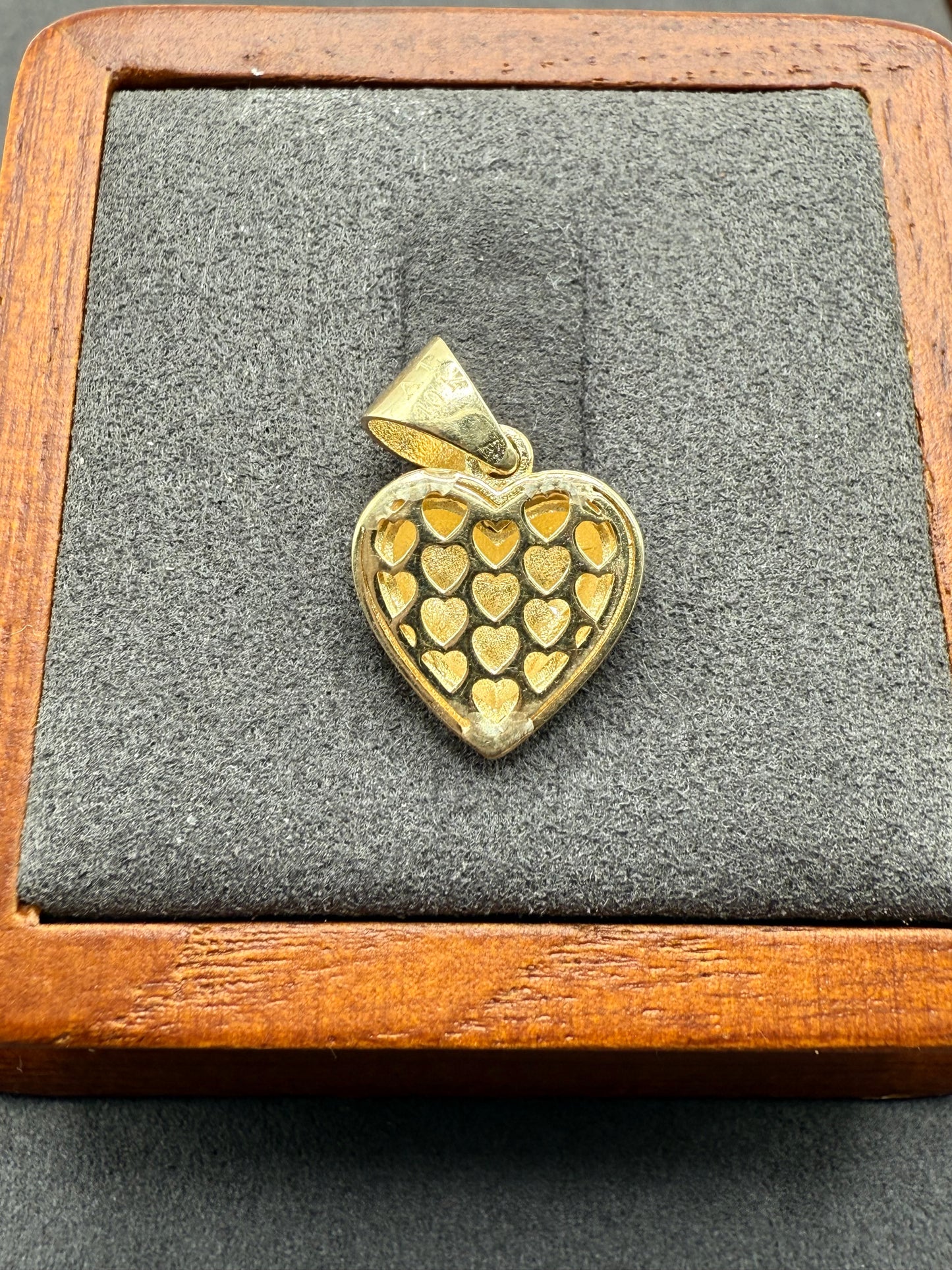 10K Gold Heart Pendant with Beaded Border