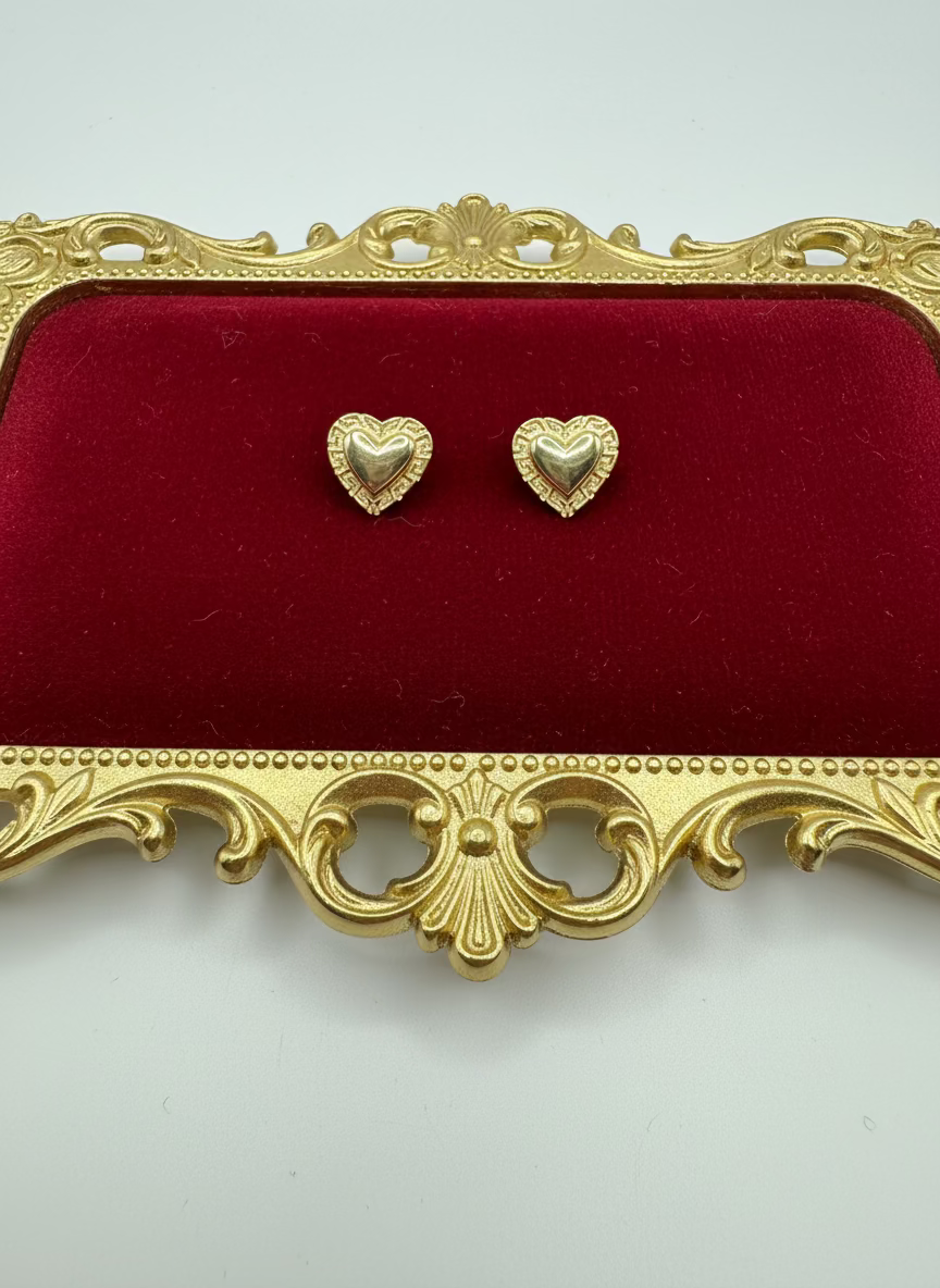 10K Gold Fancy Heart Earrings