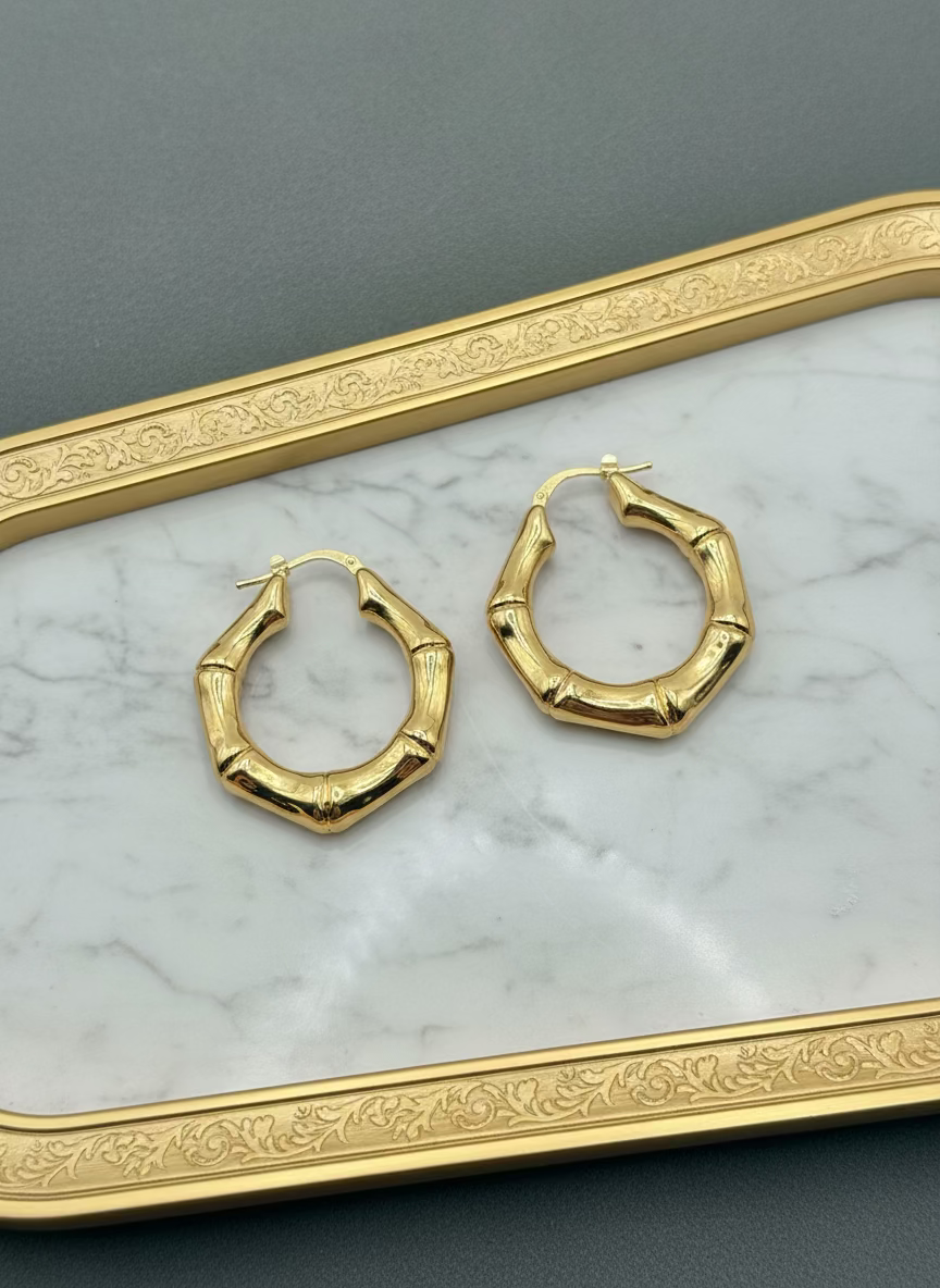 14K Gold Fancy Hoop Earrings