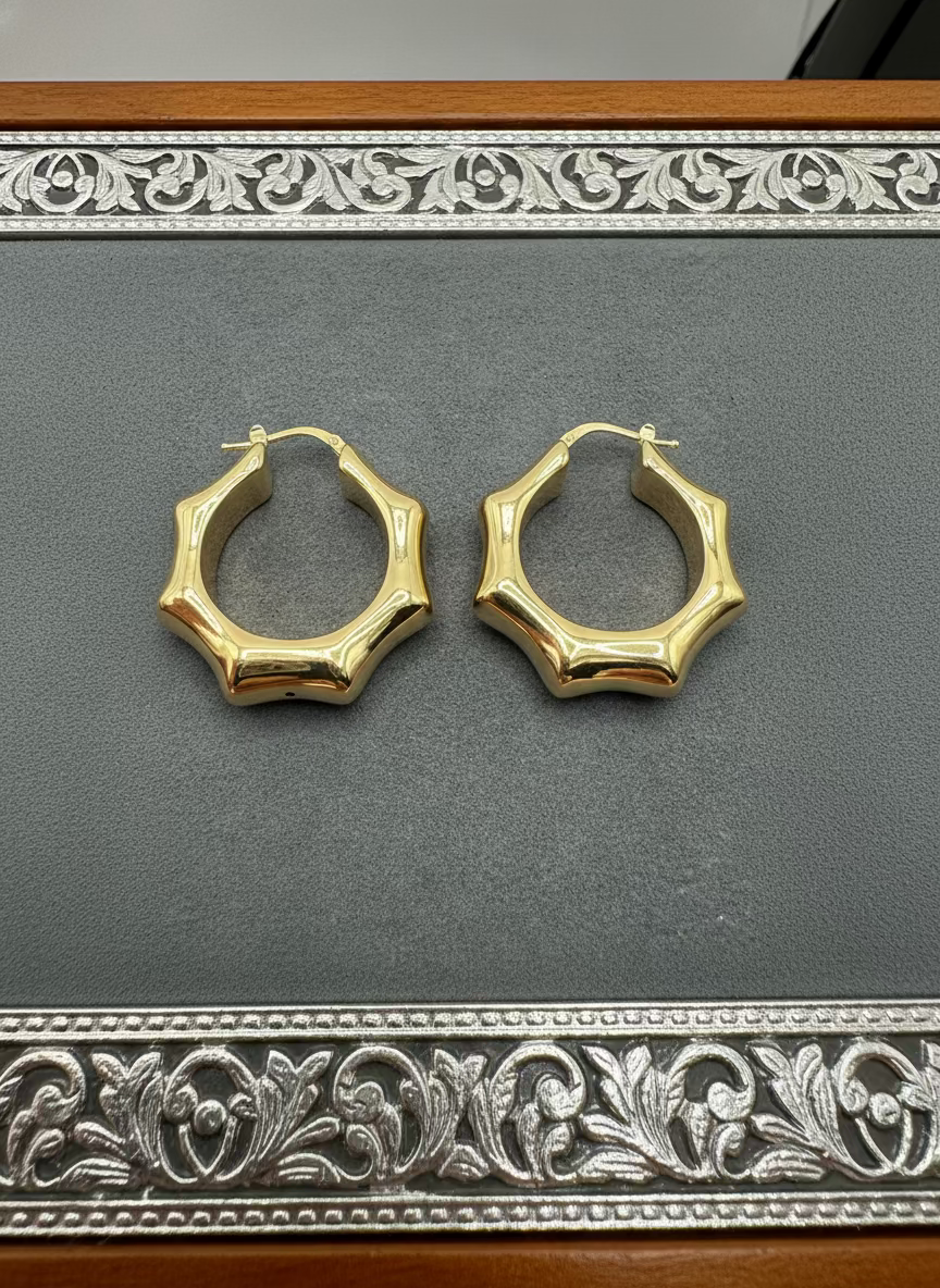 14K Gold Fancy Hoop Earrings