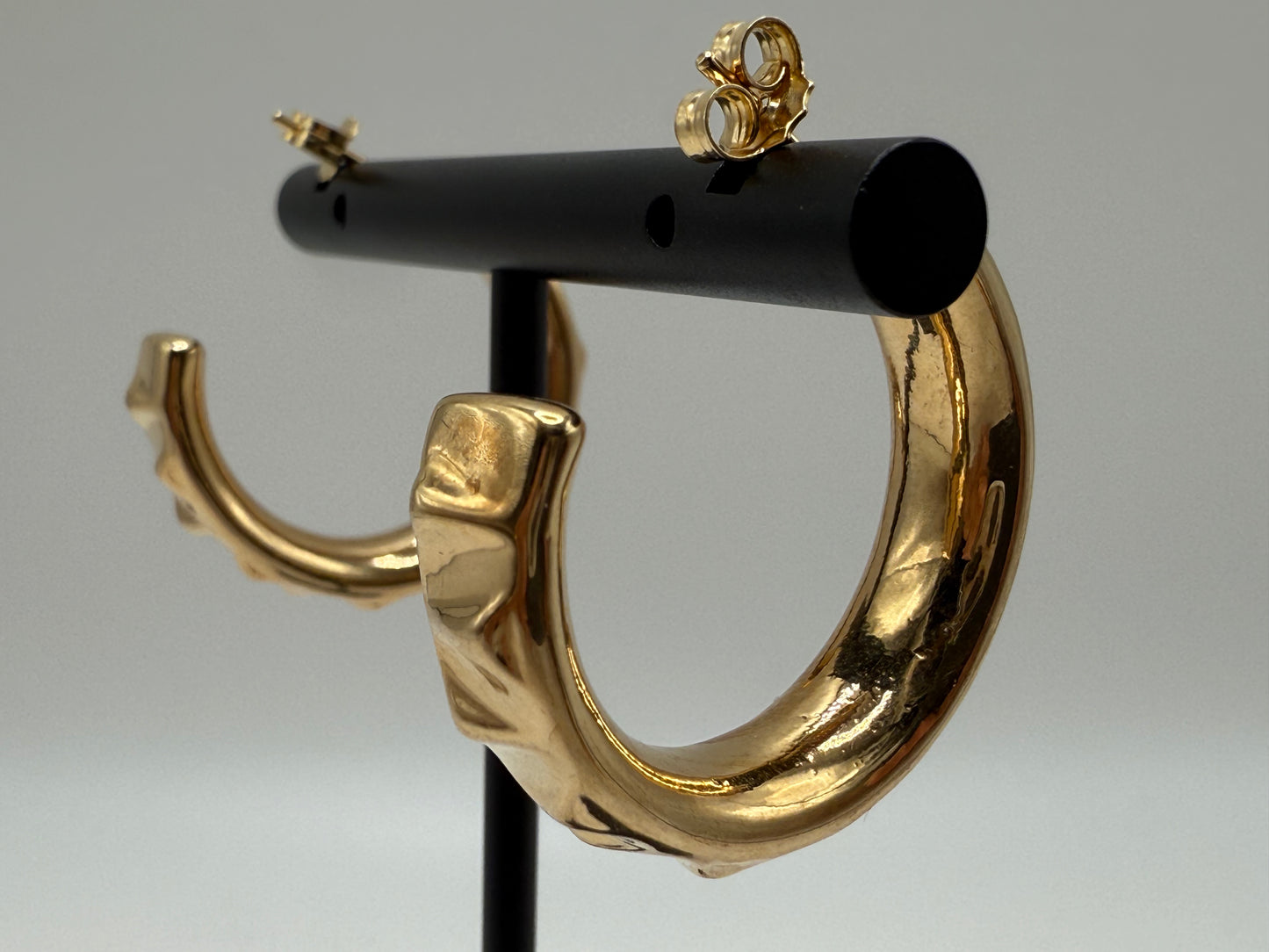 14K Gold Fancy Half Round Loop Earrings