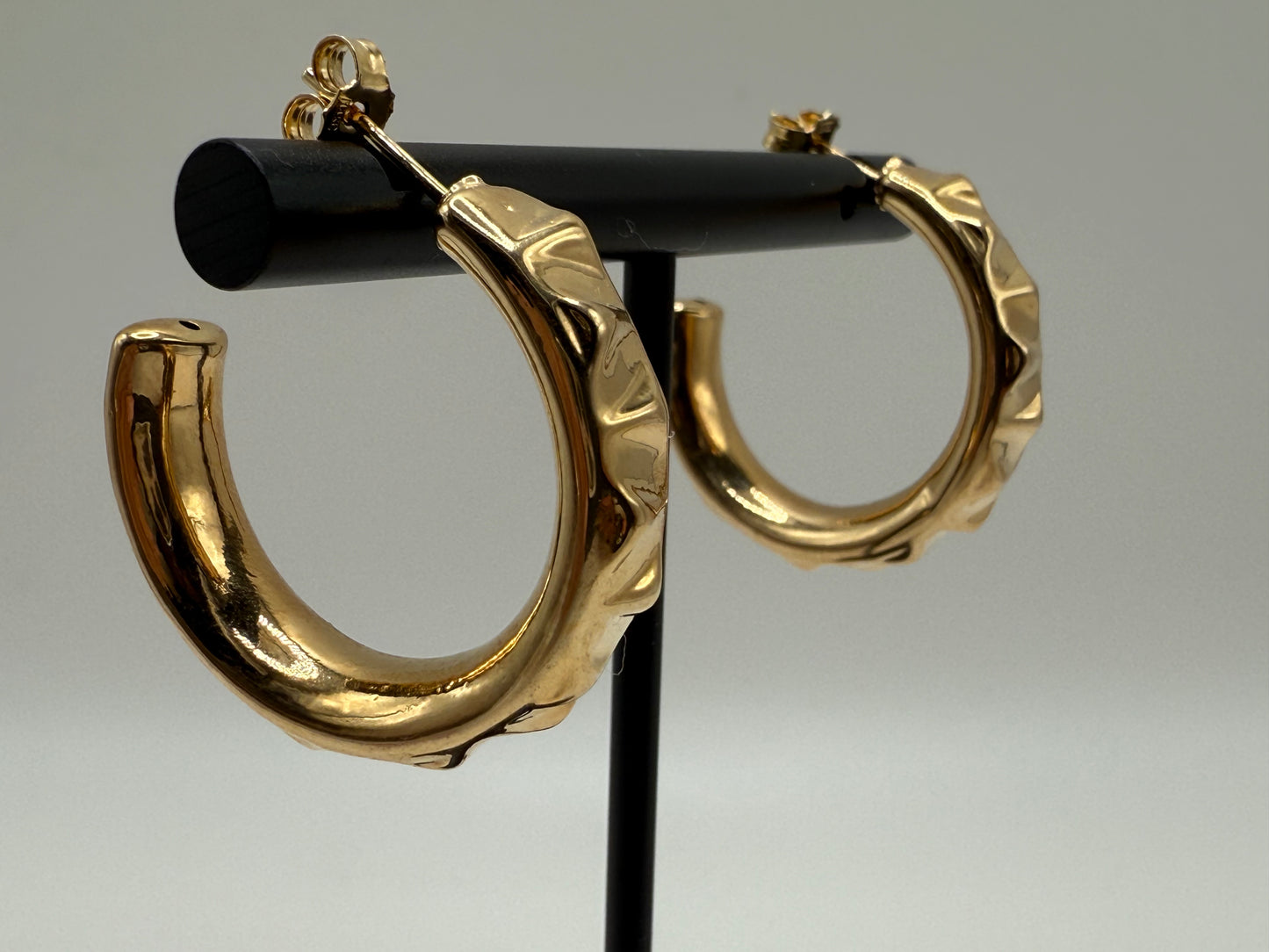14K Gold Fancy Half Round Loop Earrings