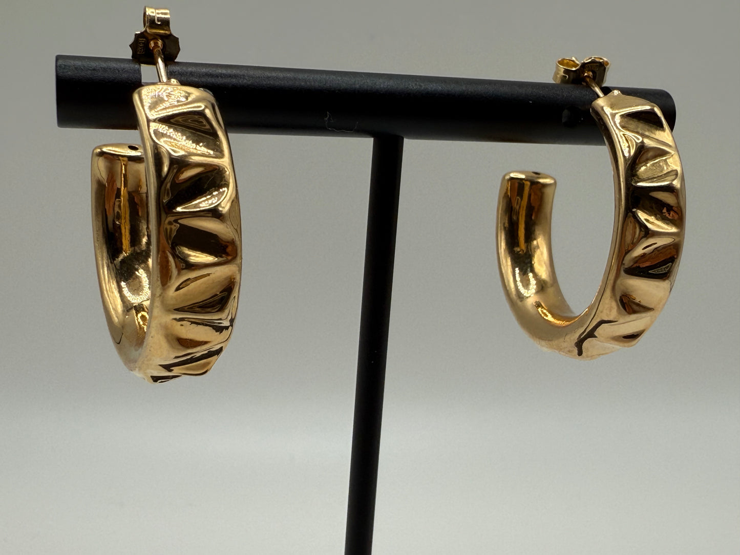 14K Gold Fancy Half Round Loop Earrings