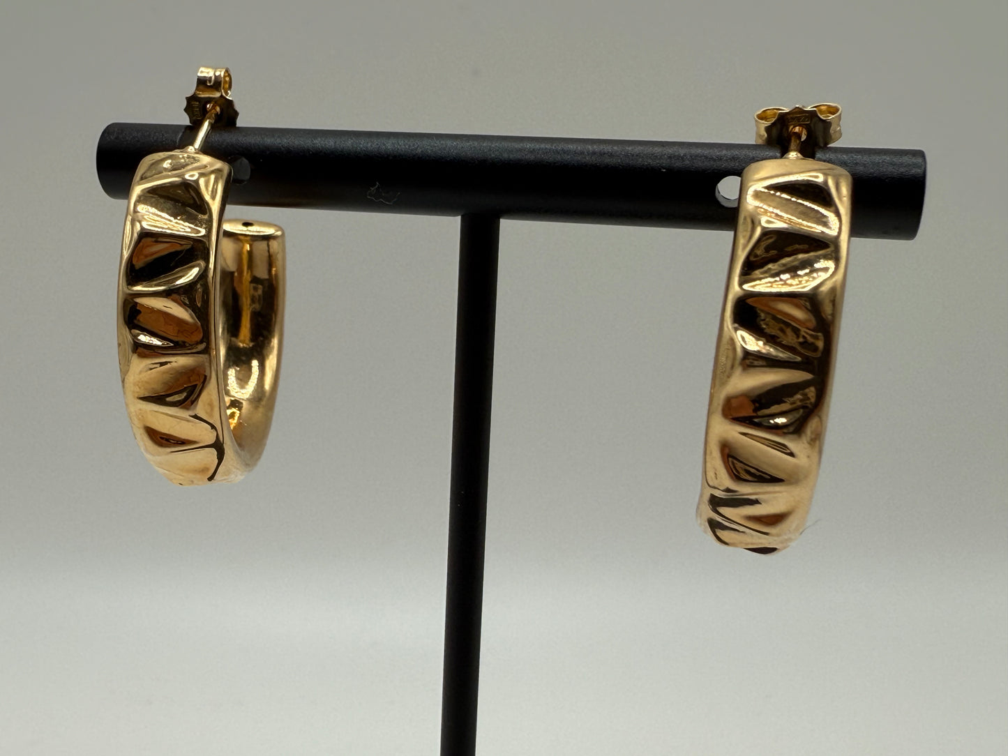 14K Gold Fancy Half Round Loop Earrings