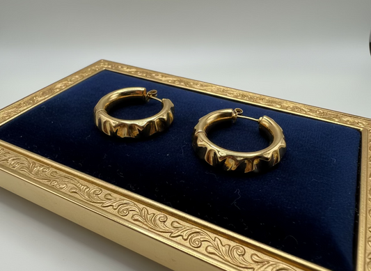 14K Gold Fancy Half Round Loop Earrings