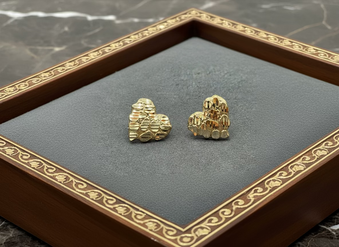 10K Gold Small Heart Nugget Stud Earrings