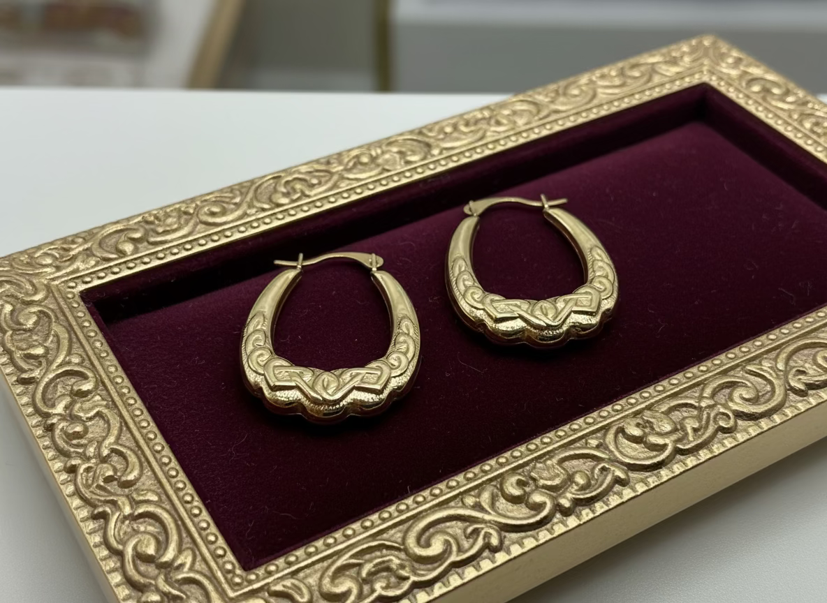 14K Gold Fancy U-Style Hoop Earrings