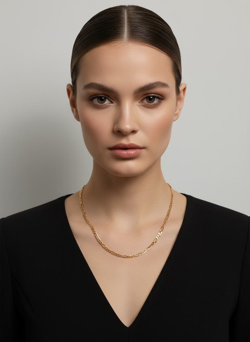 14K Gold 3MM 18" Solid Figaro Chain