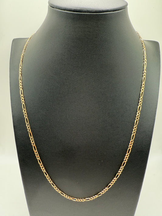 14K Gold 3MM 22" Solid Figaro Chain