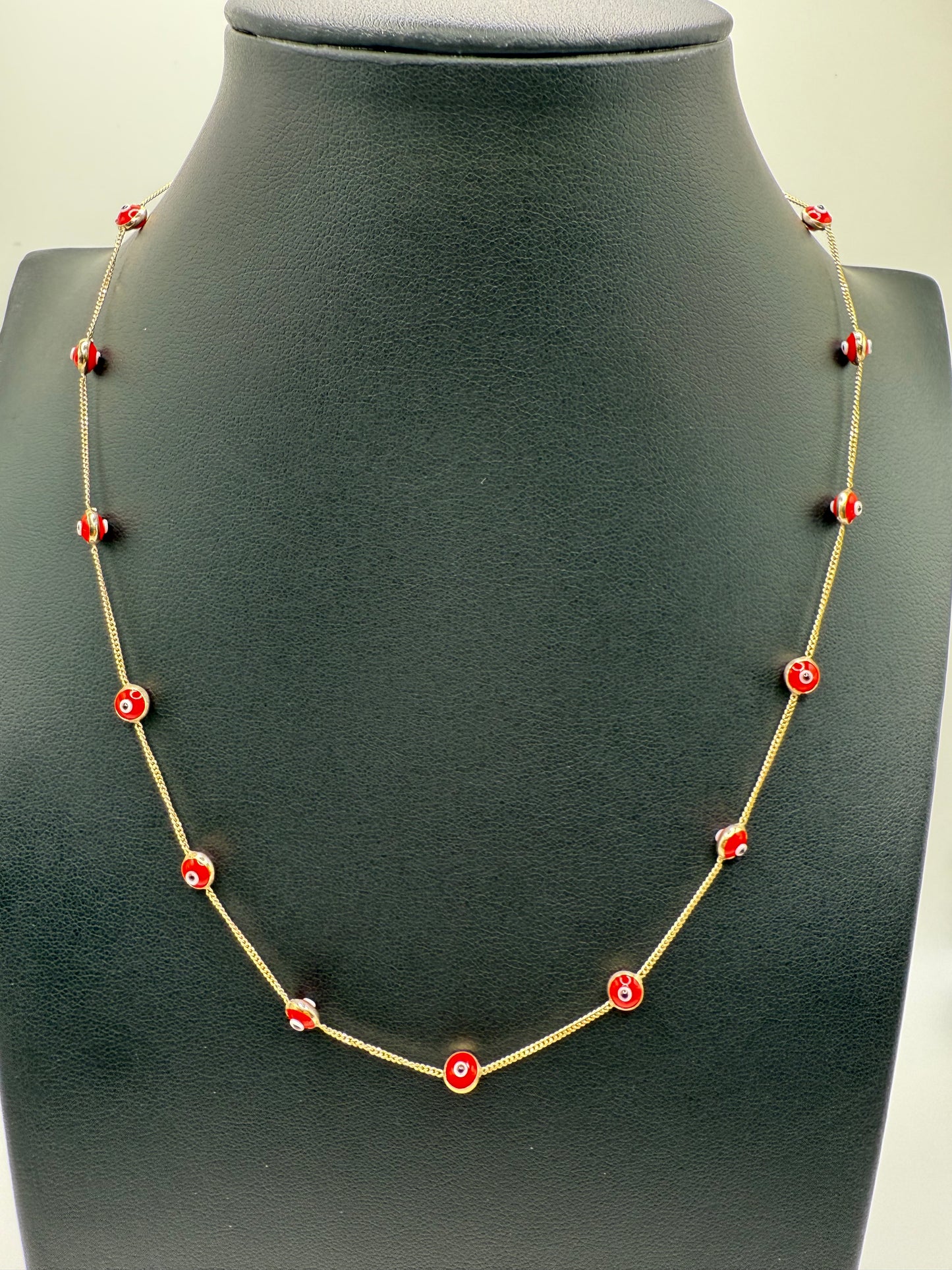 10K Gold Red Evil Eye Necklace