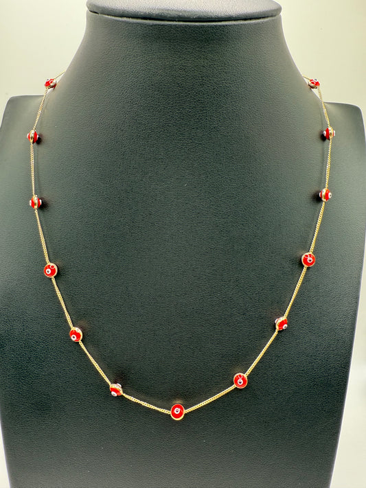 10K Gold Red Evil Eye Necklace