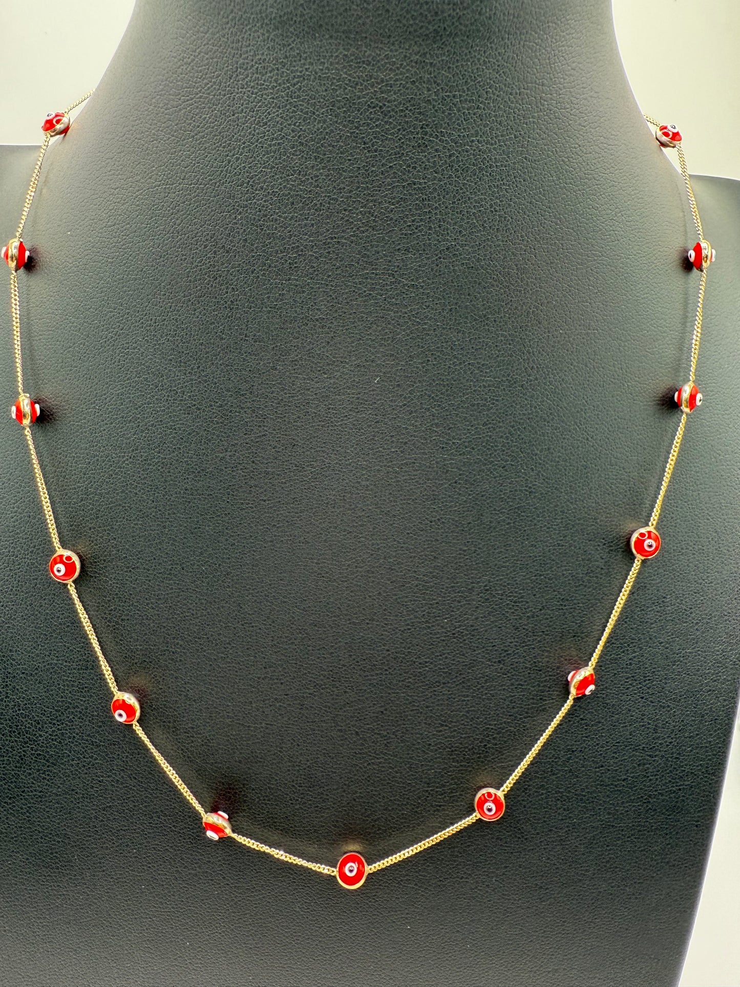 10K Gold Red Evil Eye Necklace