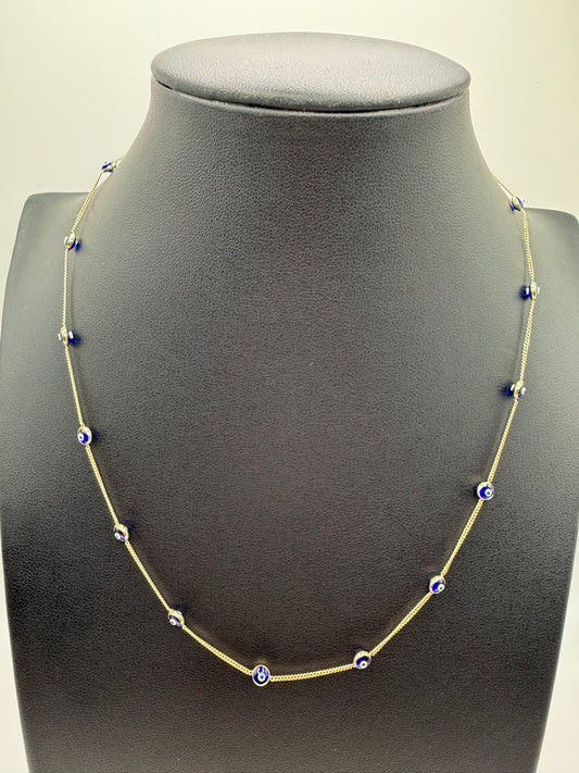 10K Gold Blue Evil Eye Necklace