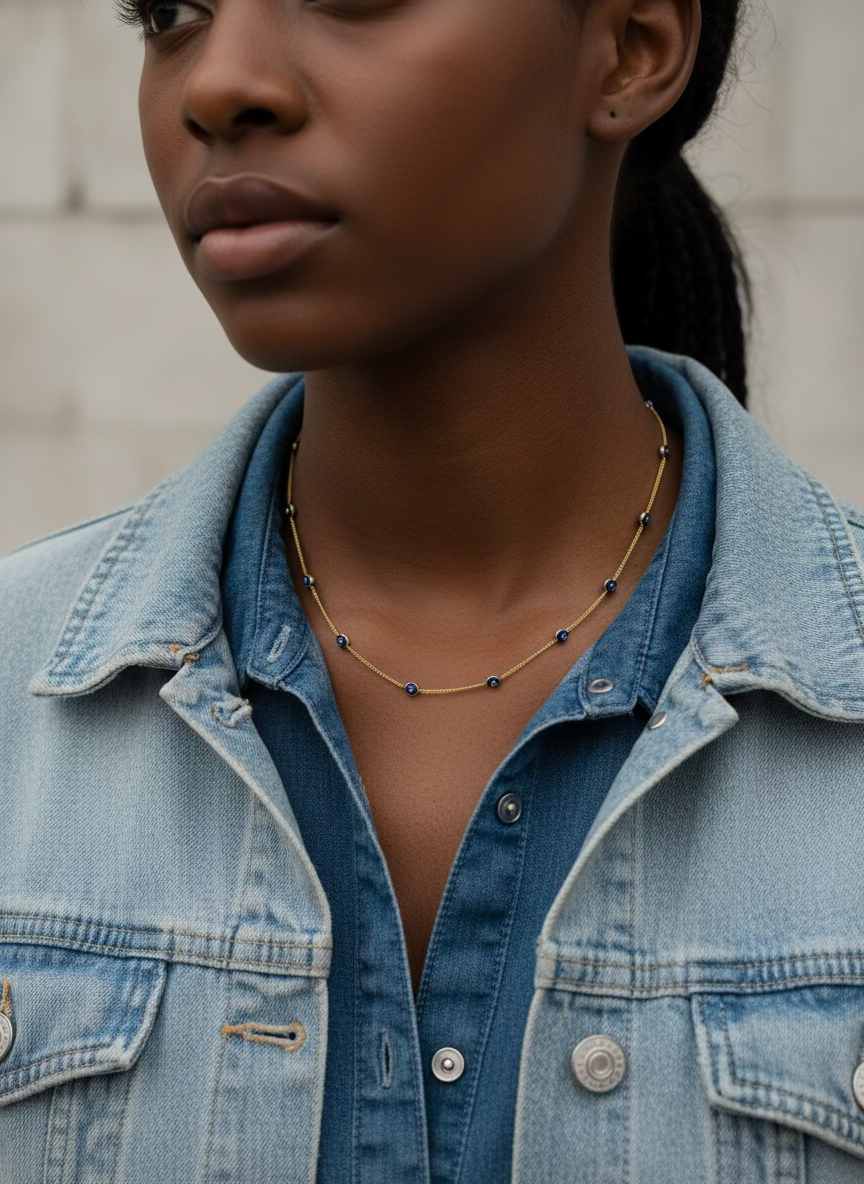 10K Gold Blue Evil Eye Necklace