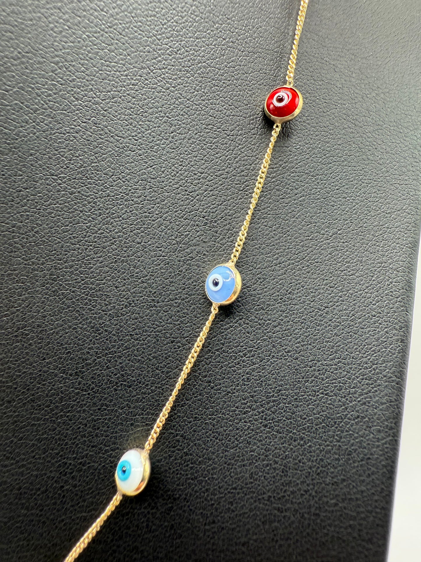 10K Gold Multi Color Evil Eye Necklace