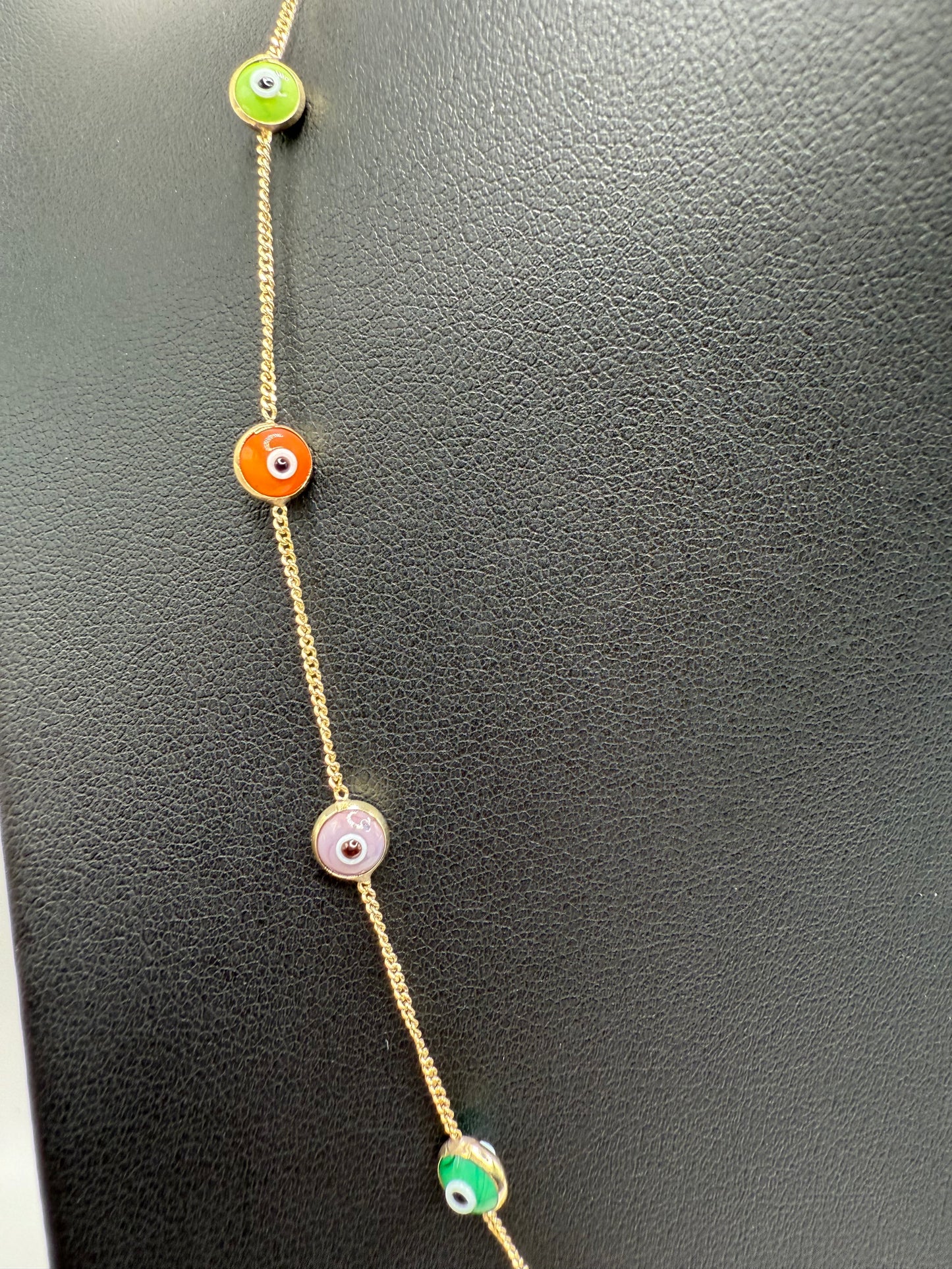 10K Gold Multi Color Evil Eye Necklace