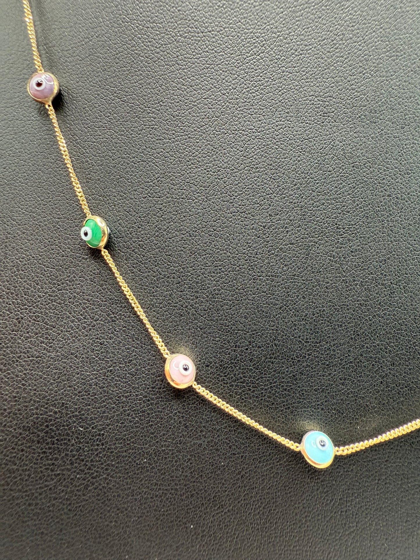 10K Gold Multi Color Evil Eye Necklace