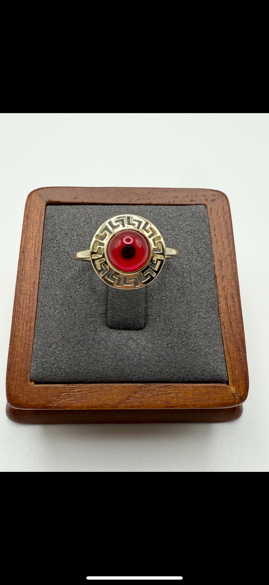 10K Gold Fancy Red Evil Eye Ring