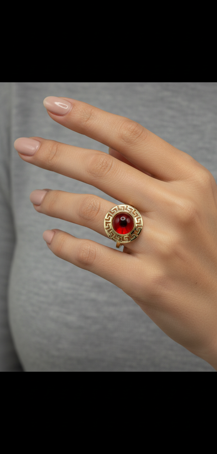 10K Gold Fancy Red Evil Eye Ring
