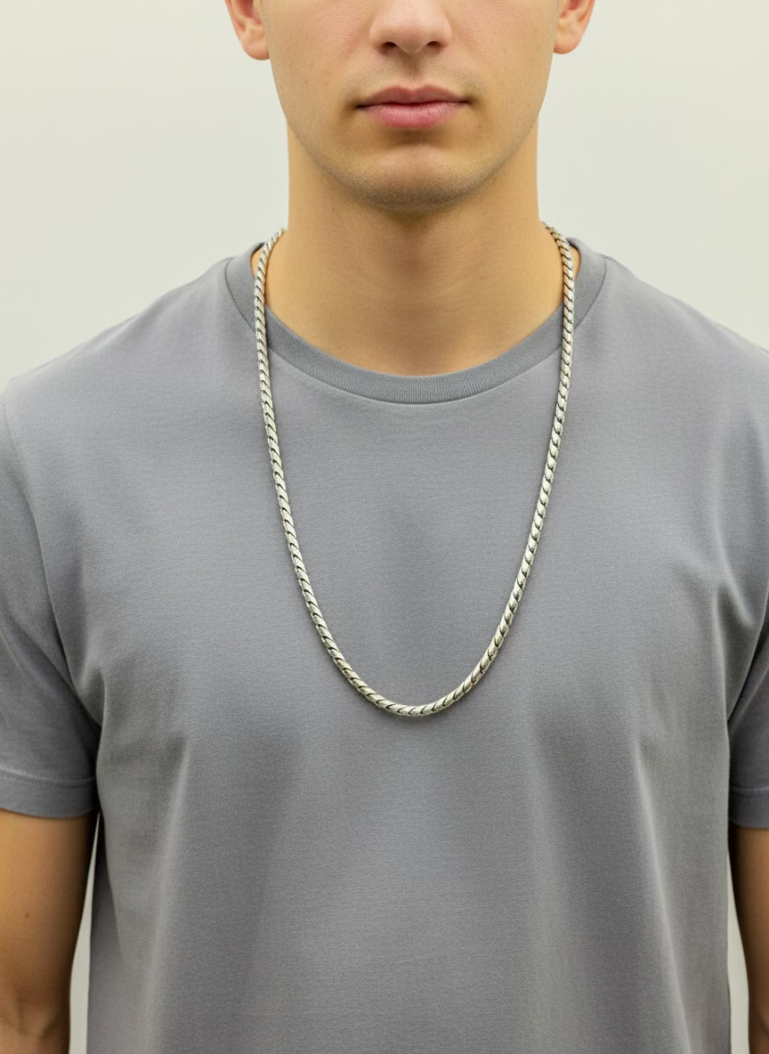 925 Sterling Gun Metal Plated Battuta Rope 24" Chain