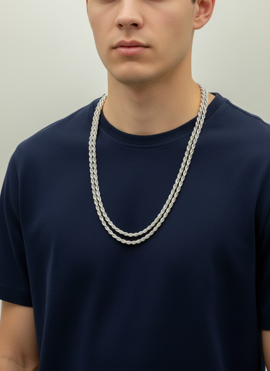 925 Sterling Silver Diamond Cut 26" Rope Chain