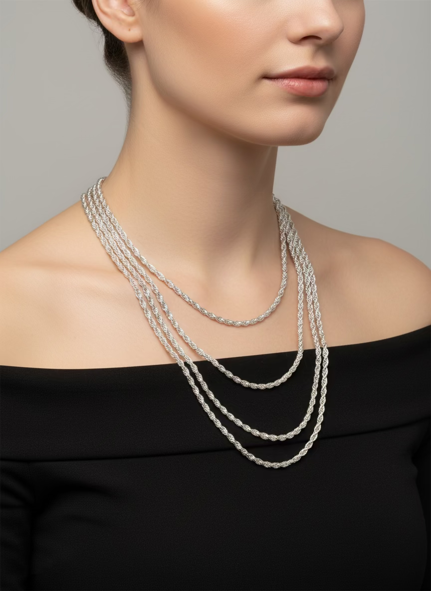 925 Sterling Silver Diamond Cut 26" Rope Chain