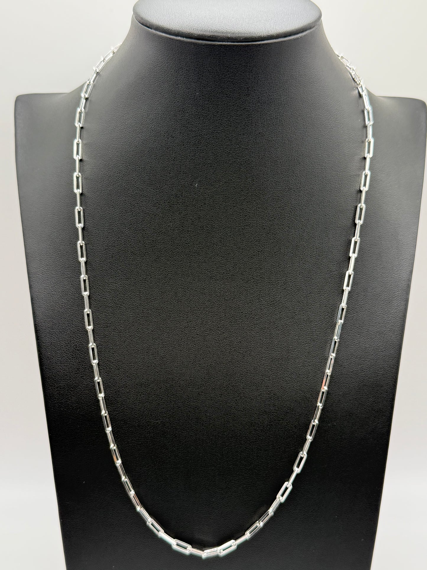 925 Sterling Silver Diamond Cut Paperclip Link 20" Chain