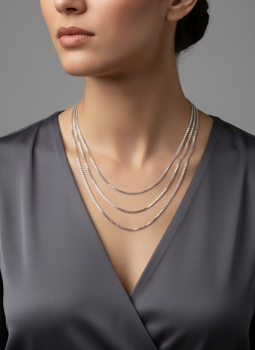 6 Sided Textured Diamond Cut Valentino 16" Chain