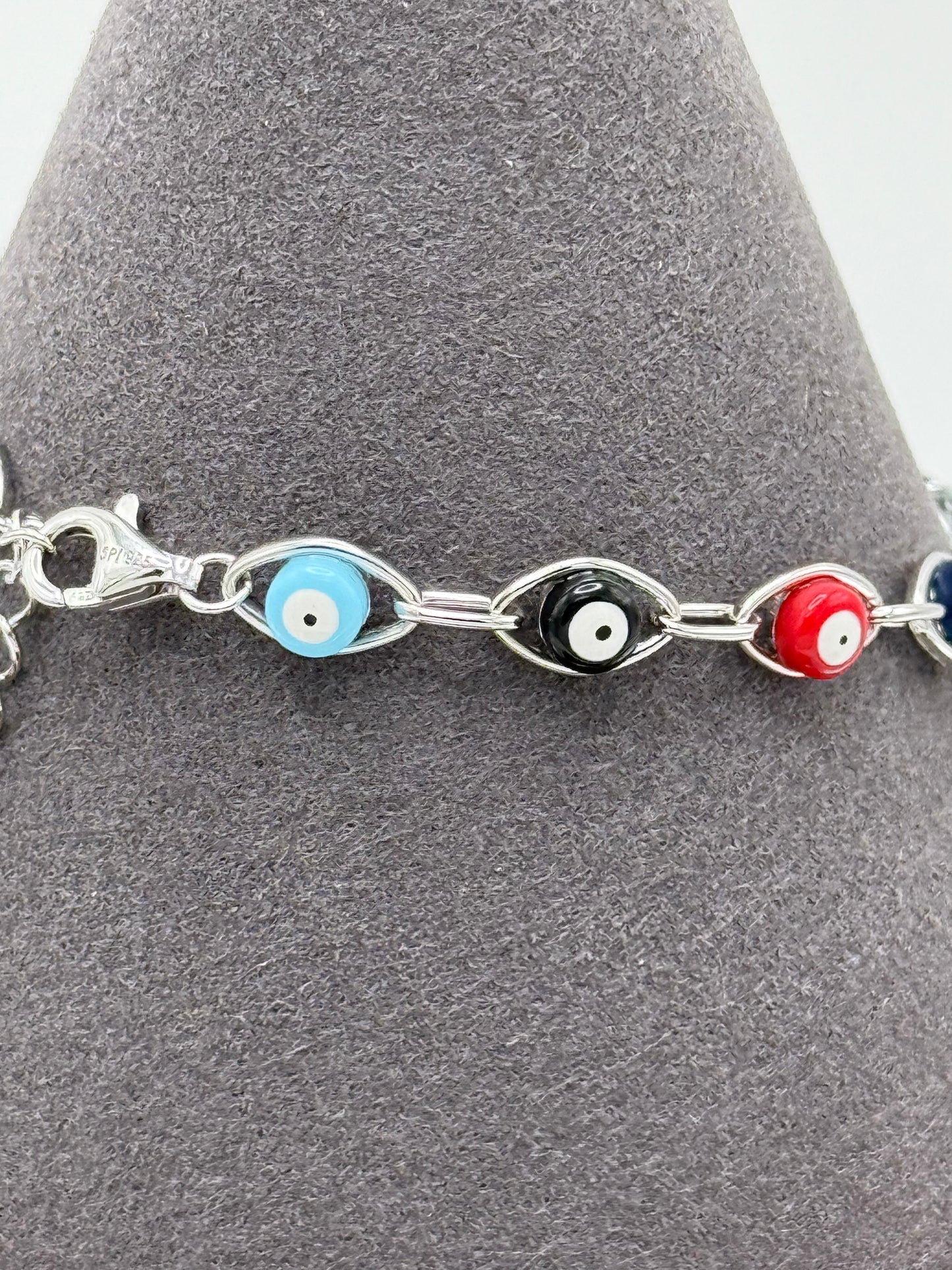 925 Sterling Silver Multicolor Evil Eye Bracelet