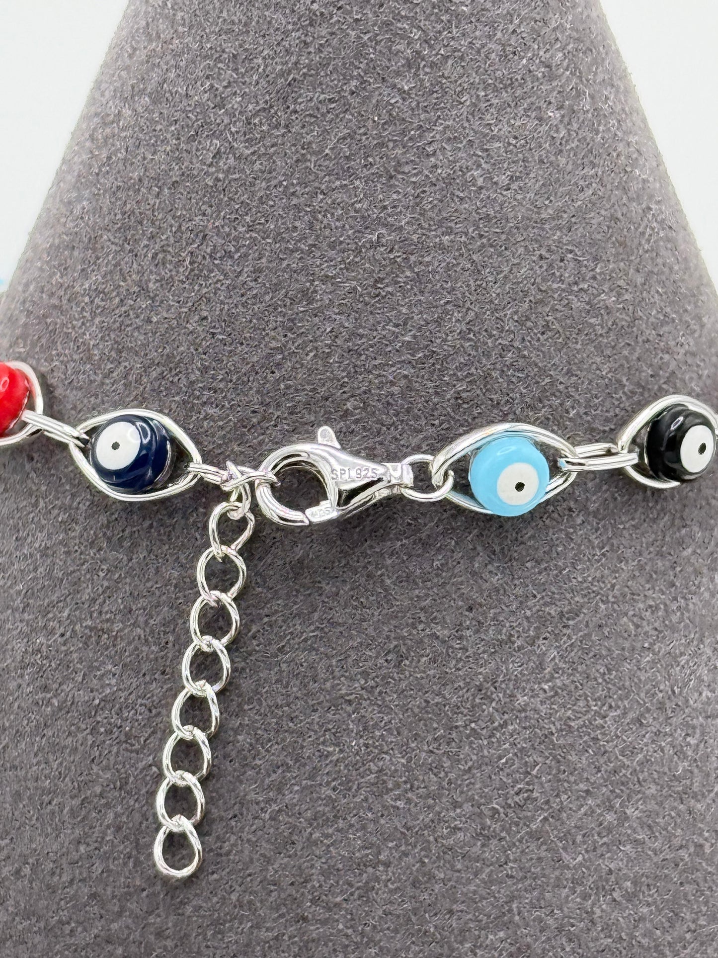 925 Sterling Silver Multicolor Evil Eye Bracelet