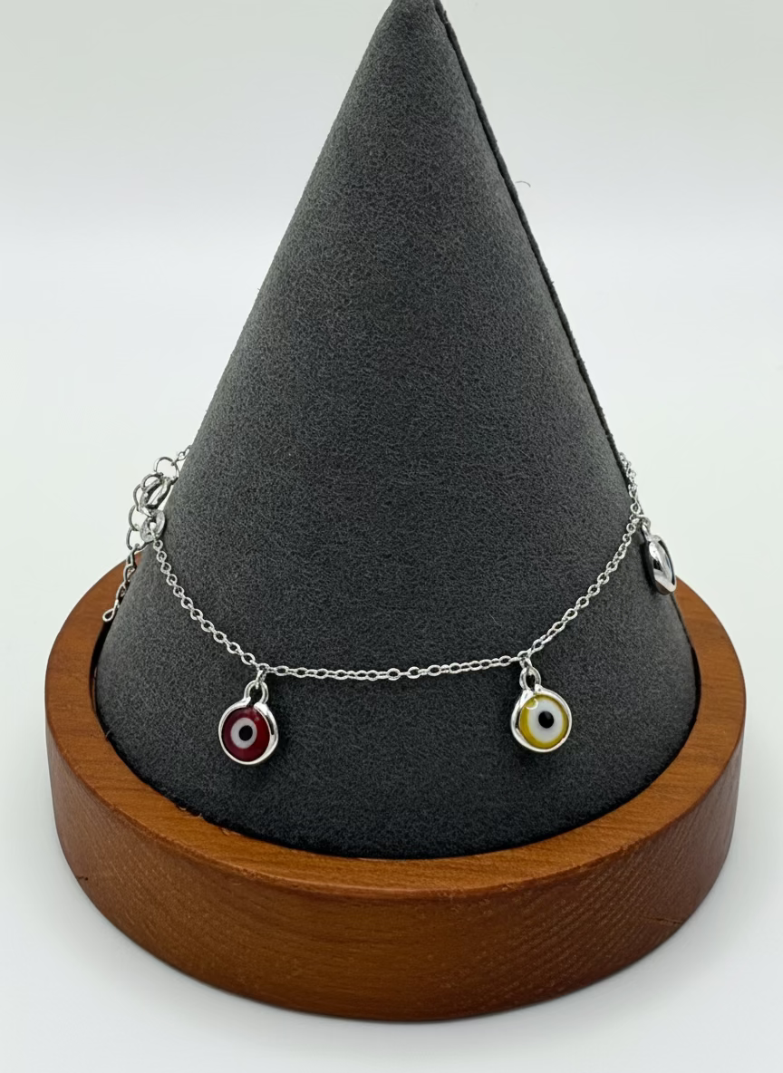 925 Sterling Silver Multicolored Dangling Evil Eye Bracelet