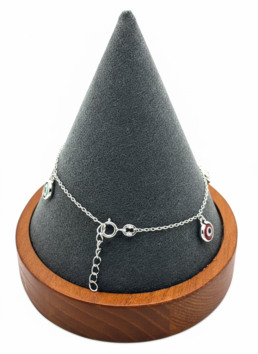 925 Sterling Silver Multicolored Dangling Evil Eye Bracelet