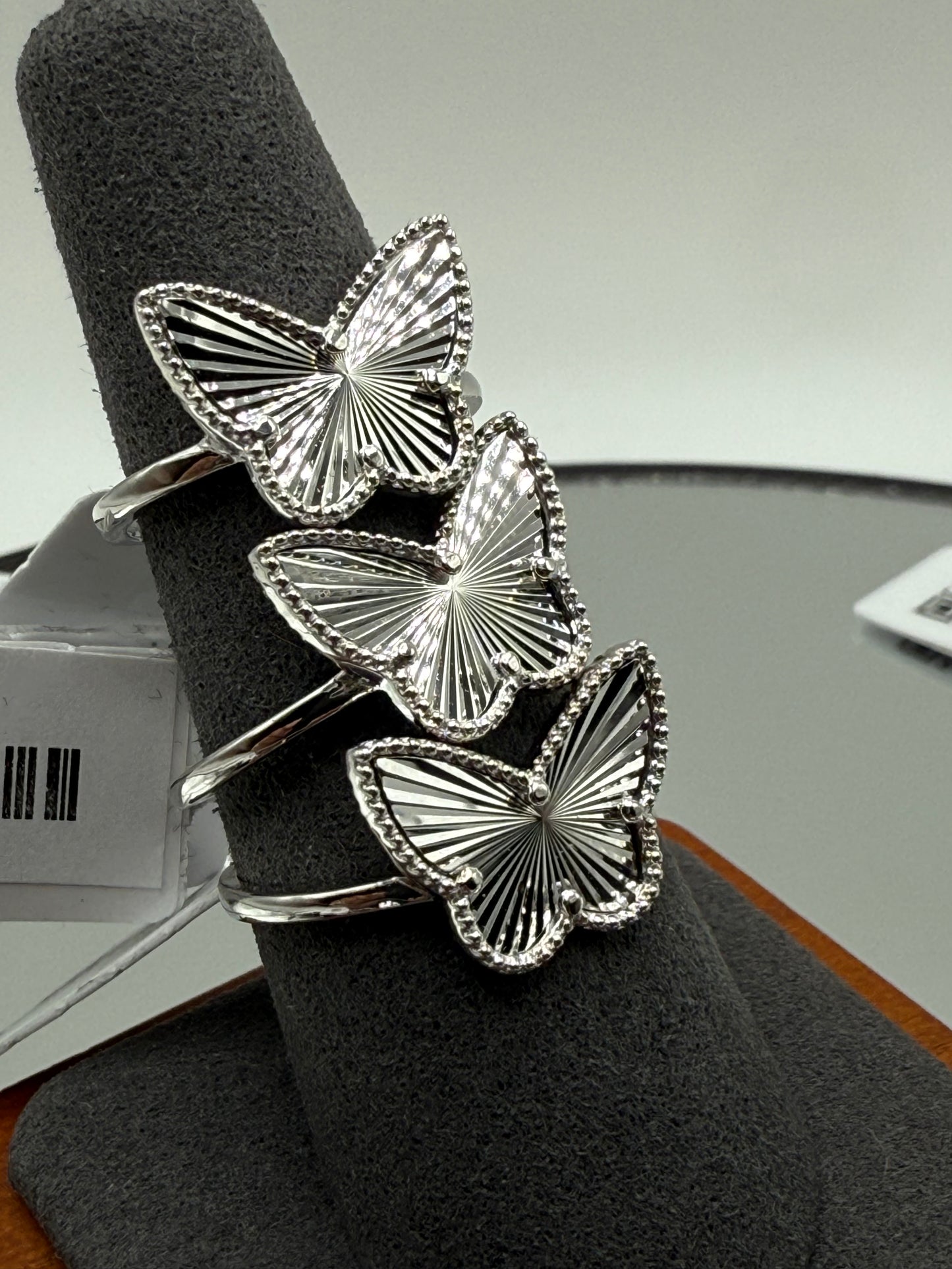 925 Sterling Silver Diamond Cut Butterfly Ring