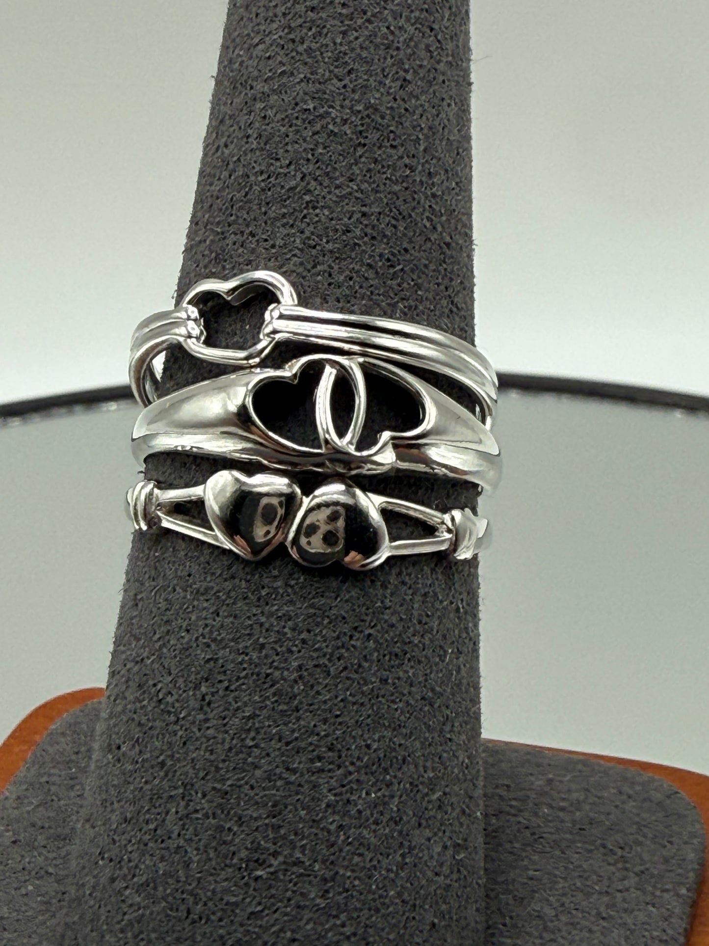 925 Silver Rhodium Plated Open Heart Ring Set