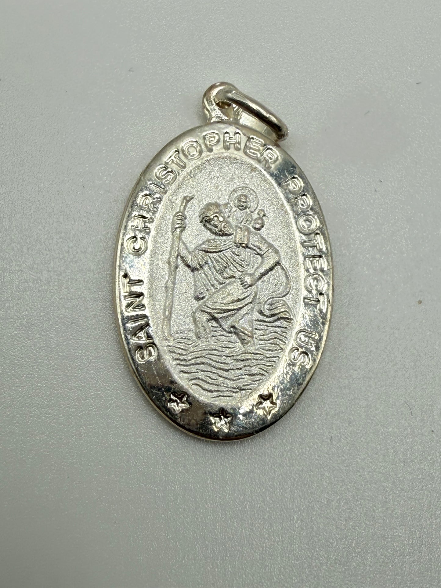 925 Sterling Silver High Polished Sandblasted Saint Christopher Pendant