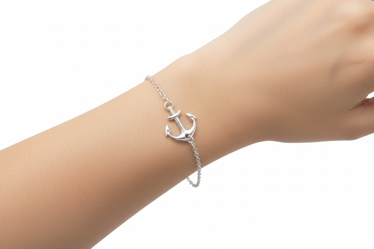 925 Silver Rhodium Plated Anchor Chain Bracelet
