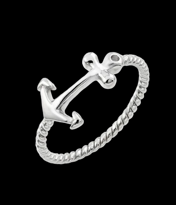 925 Silver Rhodium Plated Anchor Rope Ring