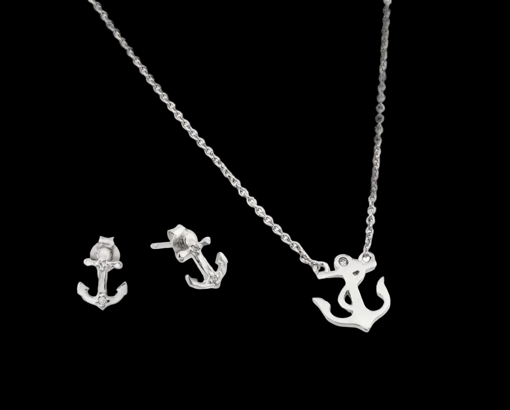 925 Silver Rhodium Plated Anchor Set