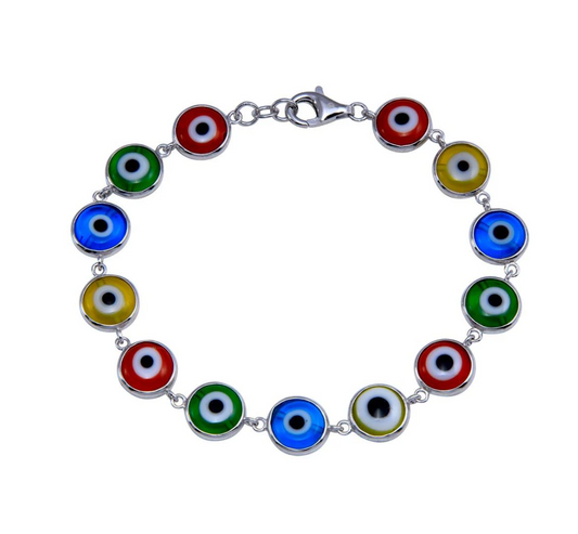 925 Sterling Silver Evil Eye Link Bracelet