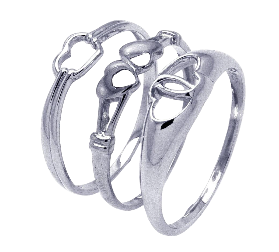 925 Silver Rhodium Plated Open Heart Ring Set