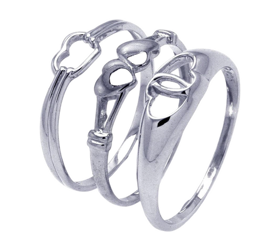 925 Silver Rhodium Plated Open Heart Ring Set