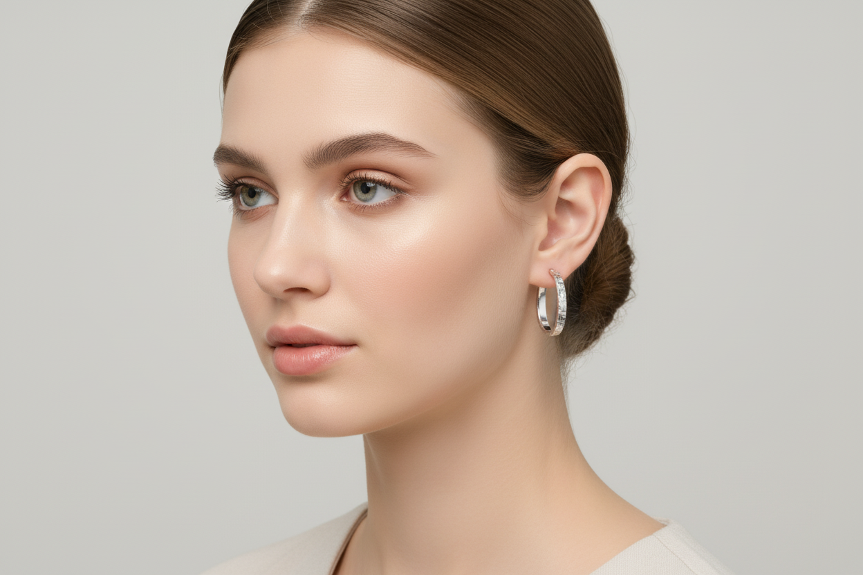 925 Silver Diamond Cut Twisted Oval Hoop Earring