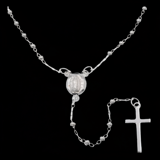 High Polished 925 Sterling Silver 2.5mm Smooth Bead Plain Cross Rosary
