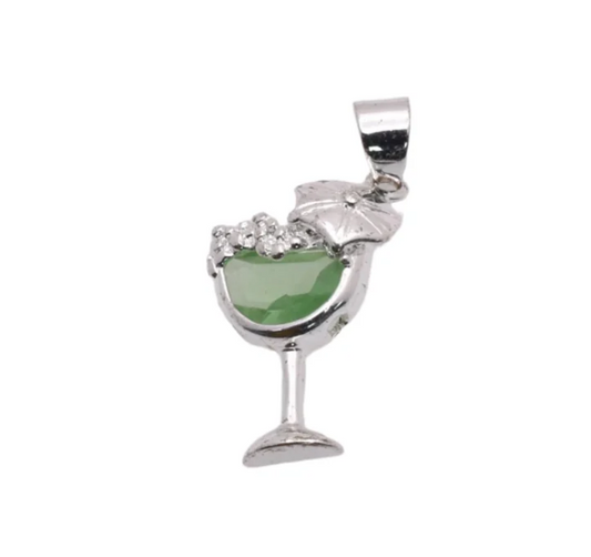 925 Rhodium Plated Sterling Silver Tropical Drink Charm