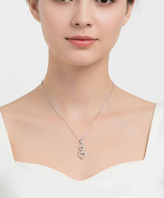 925 Silver 2 Heart Drop Mounting Necklace