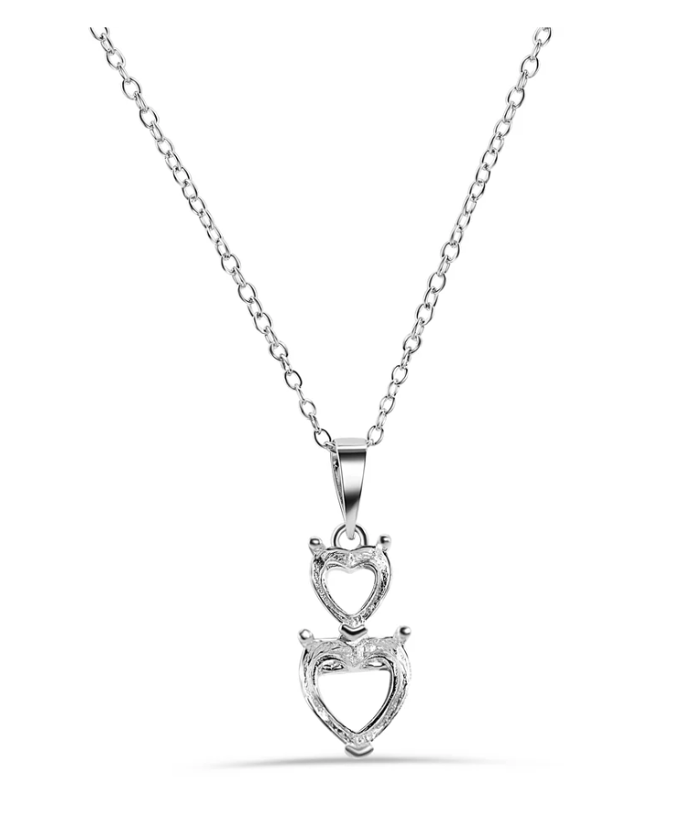 925 Silver 2 Heart Drop Mounting Necklace